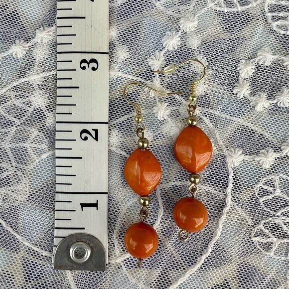 Burnt Orange Bead Dangle Earrings - Picture 5 of 6